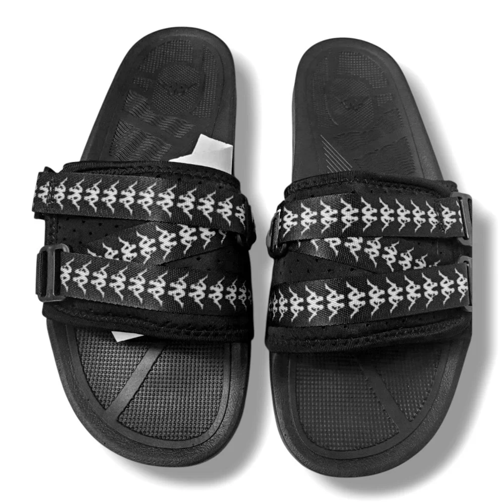 Kappa Authentic Luria 1 Mens Black White Logo Buckle Slide Sandals Sz 10 NEW